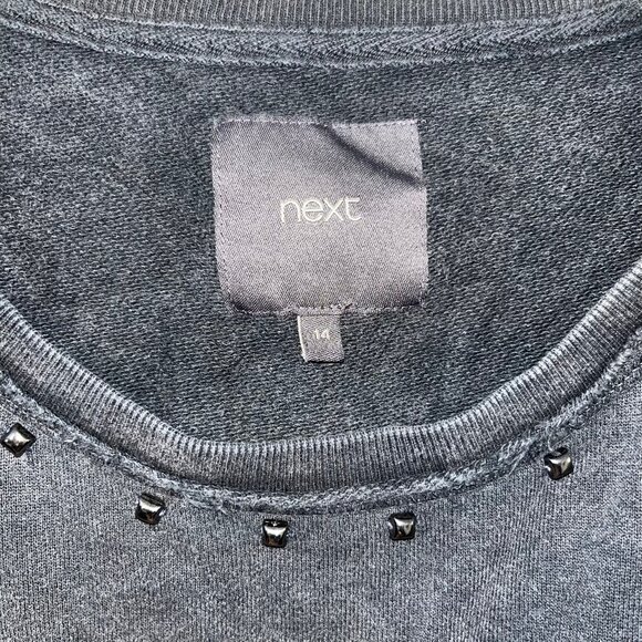 Next charcoal distressed acid wash gray studded sweater size 14 - Picture 2 of 4